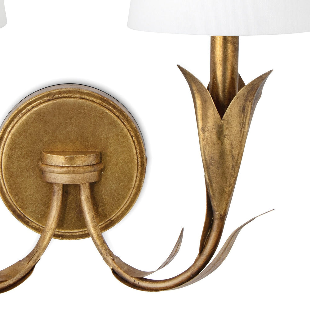 
                      
                        River Reed Sconce Double (Antique Gold Leaf with Natural Linen Shade)
                      
                    