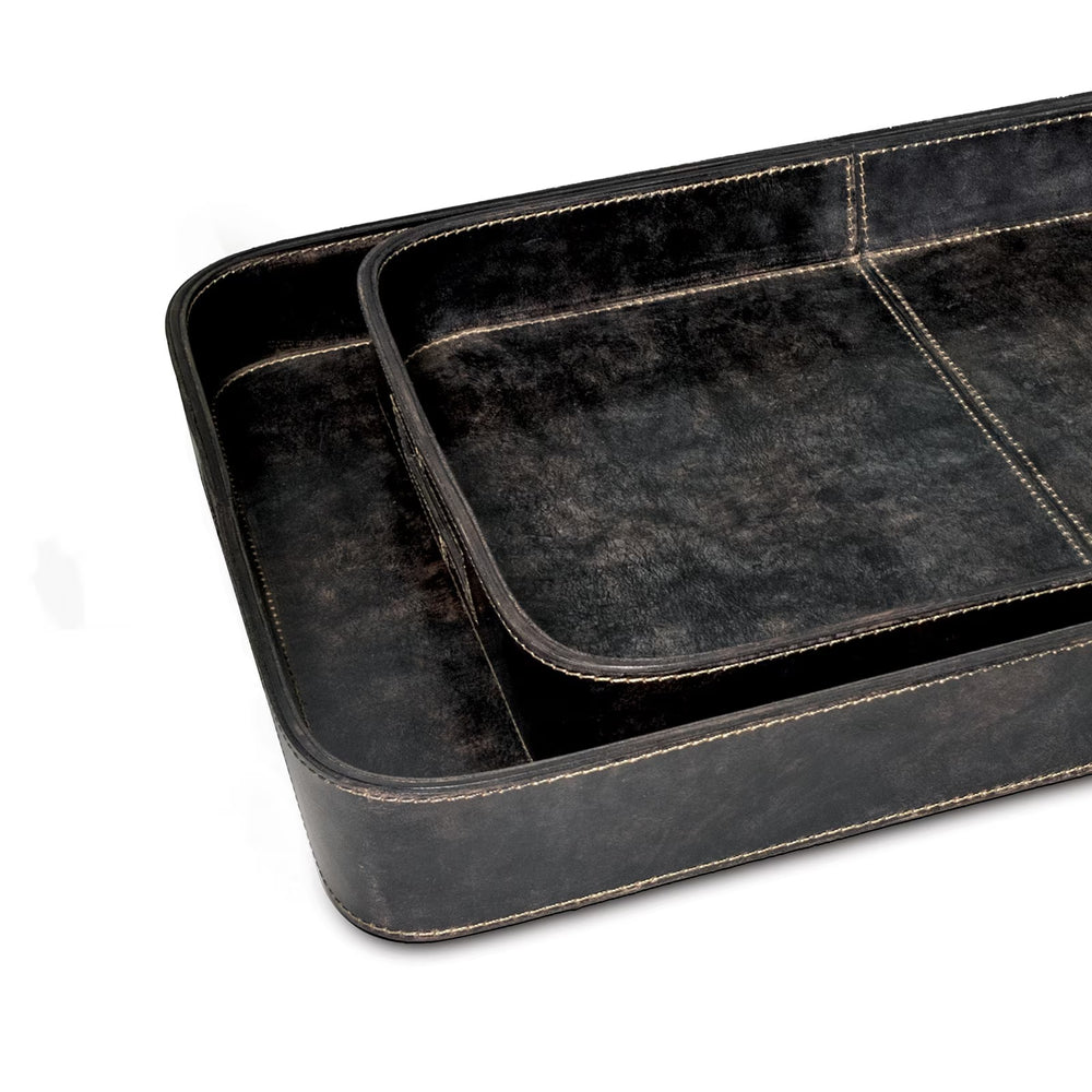 
                      
                        Derby Rectangle Leather Tray Set (Black).
                      
                    