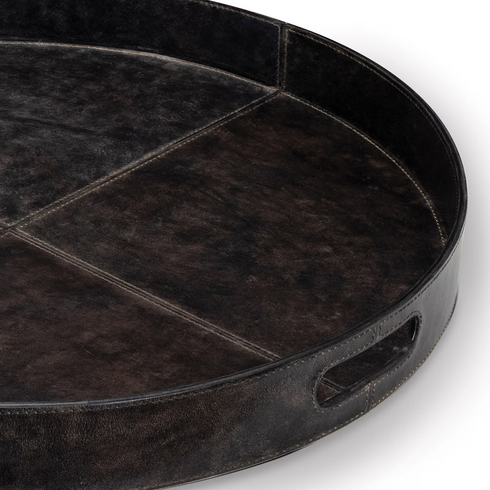 
                      
                        Derby Round Leather Tray (Black).
                      
                    