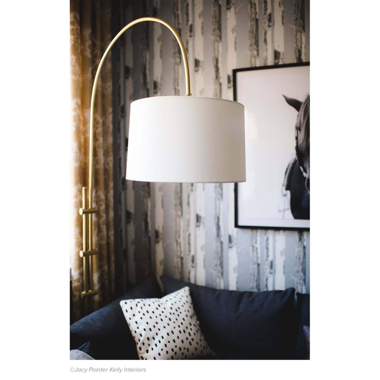 Arc Floor Lamp With Fabric Shade (Natural Brass).