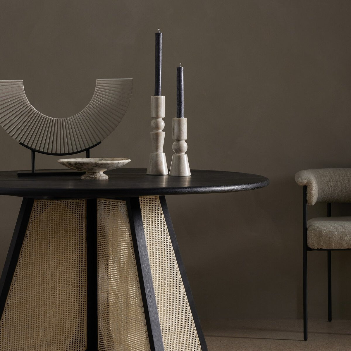 Rosette Taper Candlesticks - Creamy Taupe Marble Solid