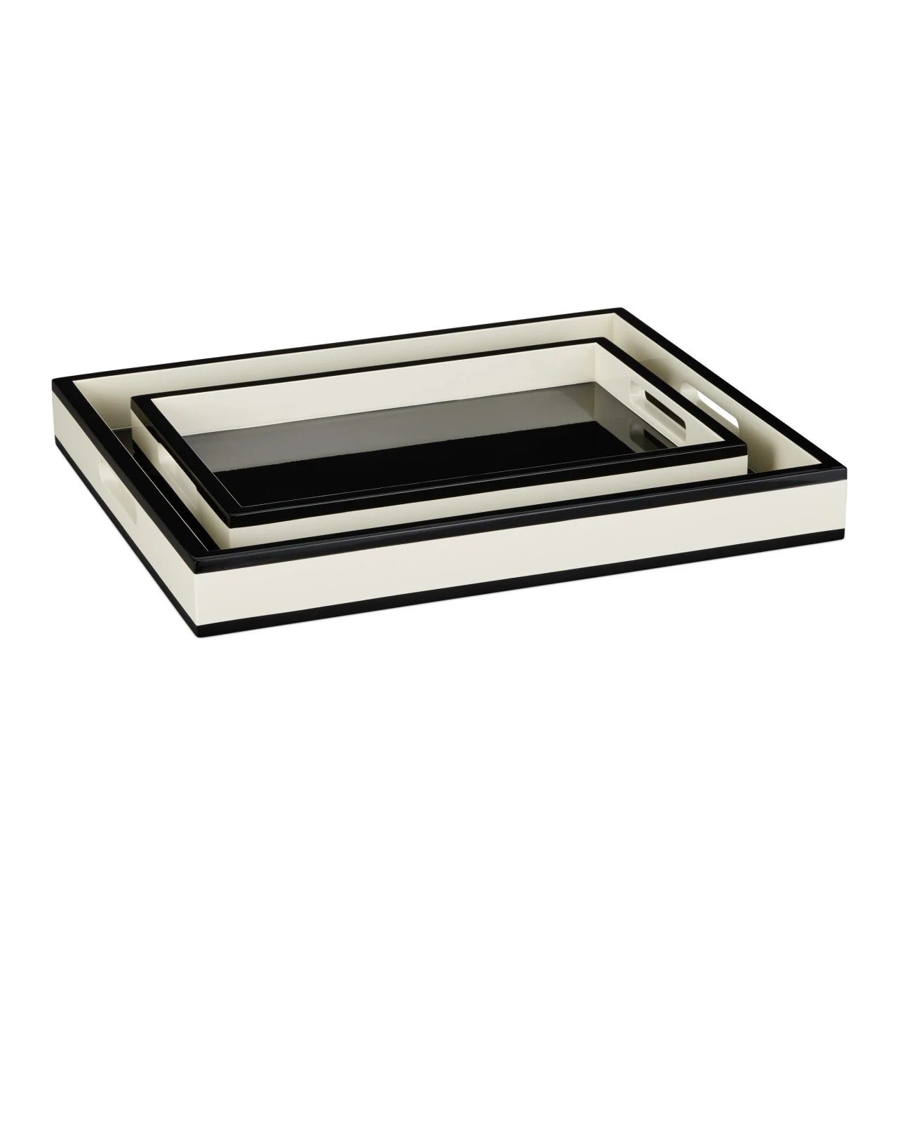 Ivory Lacquer Tray Set of 2