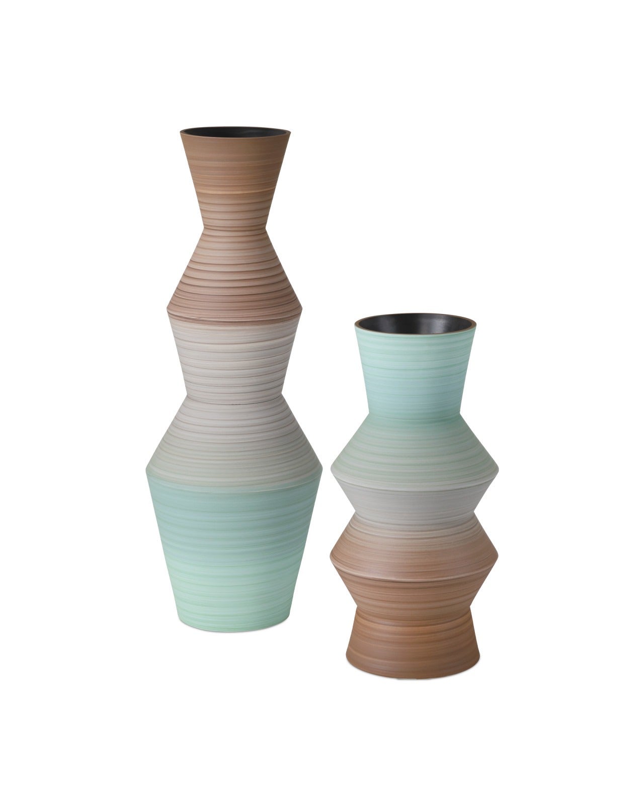 Happy 80's Brown & Pale Blue Vase Set of 2 - Thumbnail 2