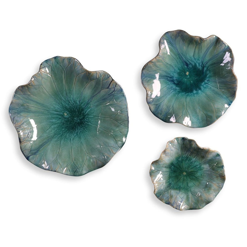 Abella Ceramic Outdoor Wall Decor Set of 3 - Aqua