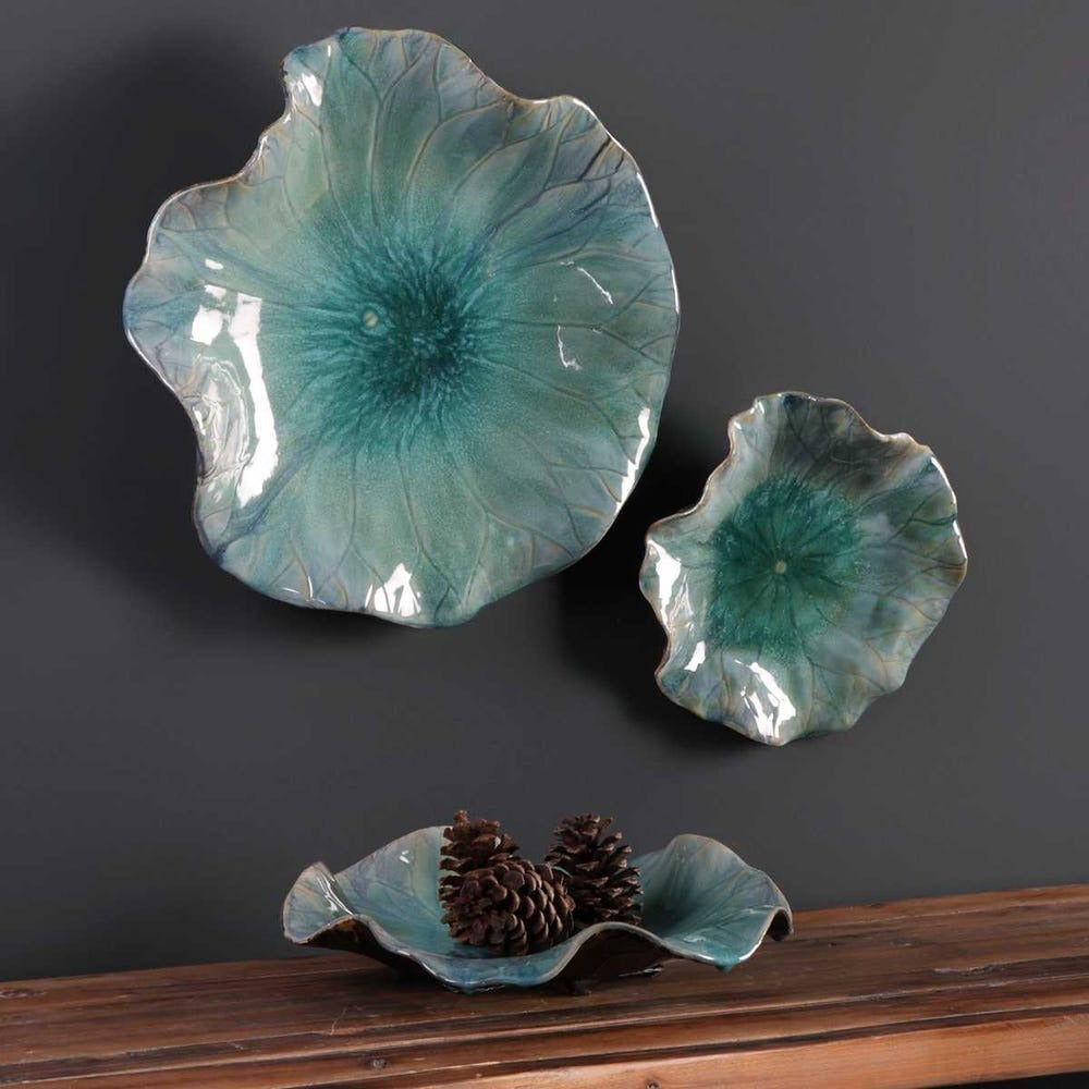 Abella Ceramic Outdoor Wall Decor Set of 3 - Aqua