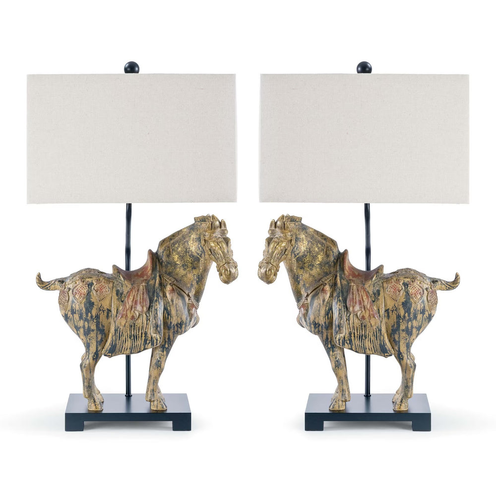 Dynasty Horse Table Lamp Pair.