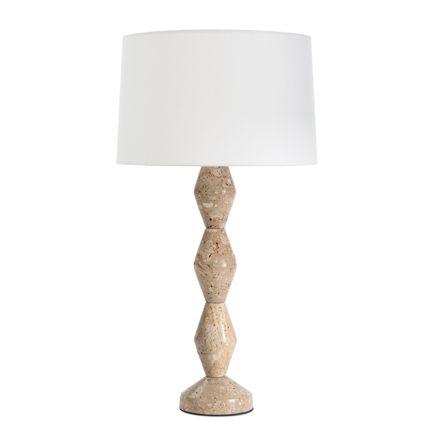 Crew Travertine Buffet Lamp (Natural Linen Shade).