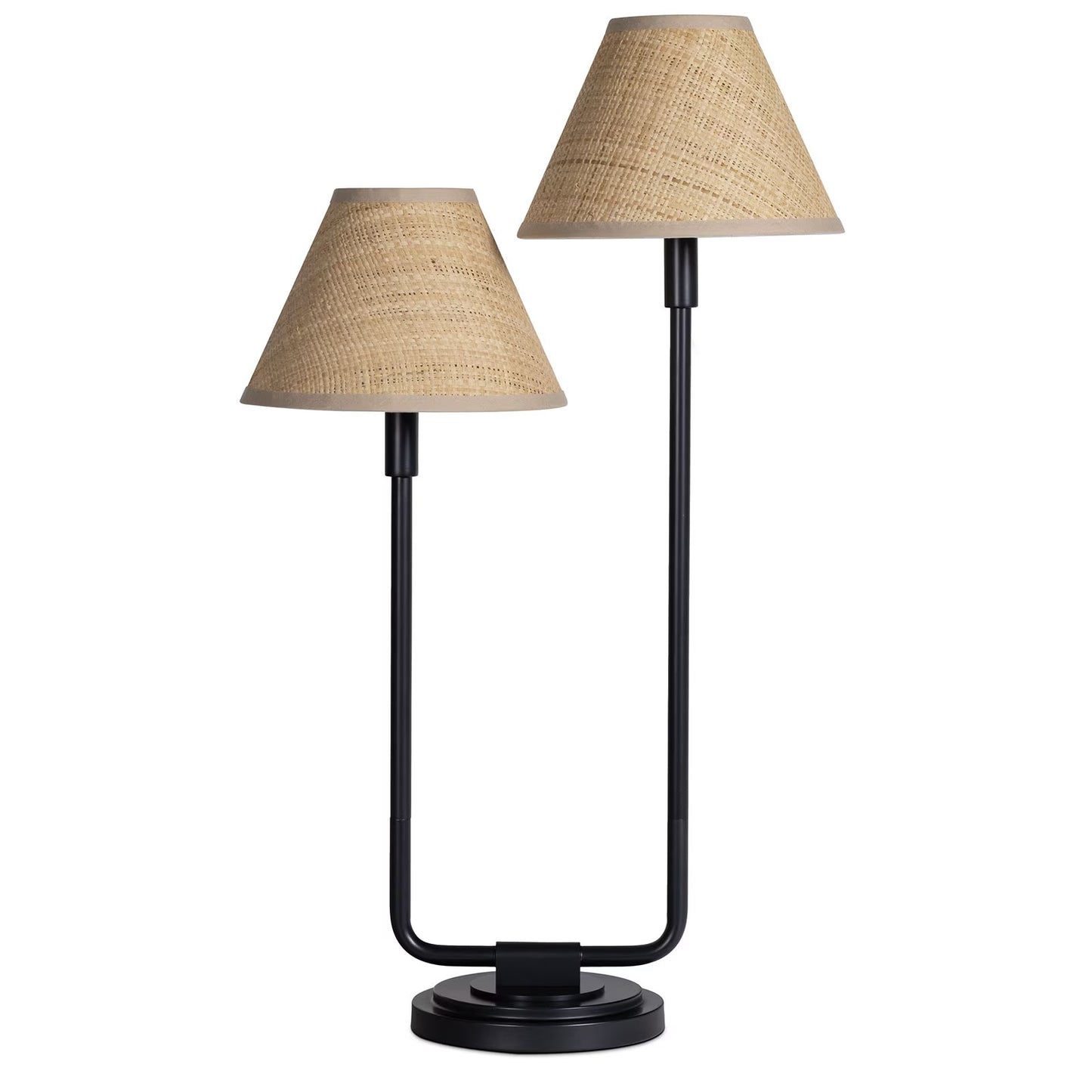 Polly Double Arm Table Lamp (Blackened Brass with Rattan Shade)