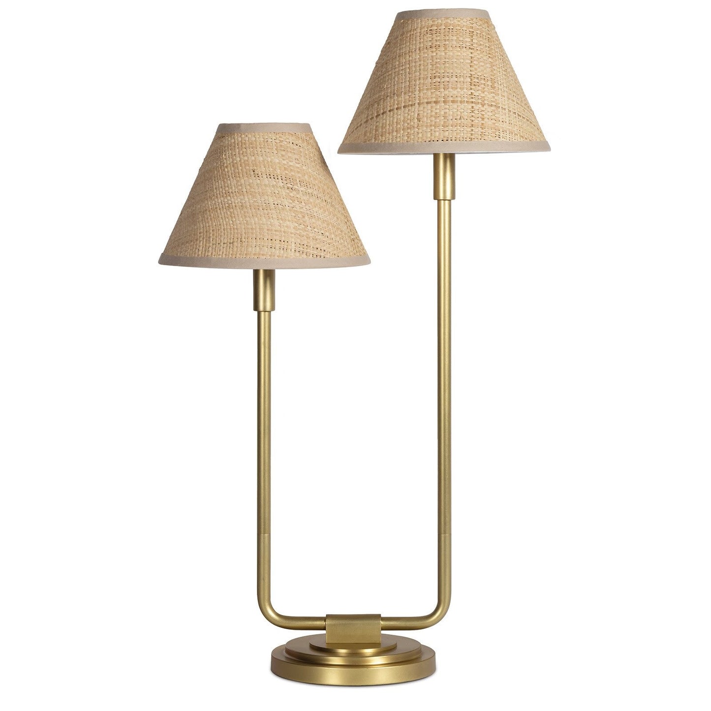 Polly Double Arm Table Lamp (Natural Brass with Rattan Shade)