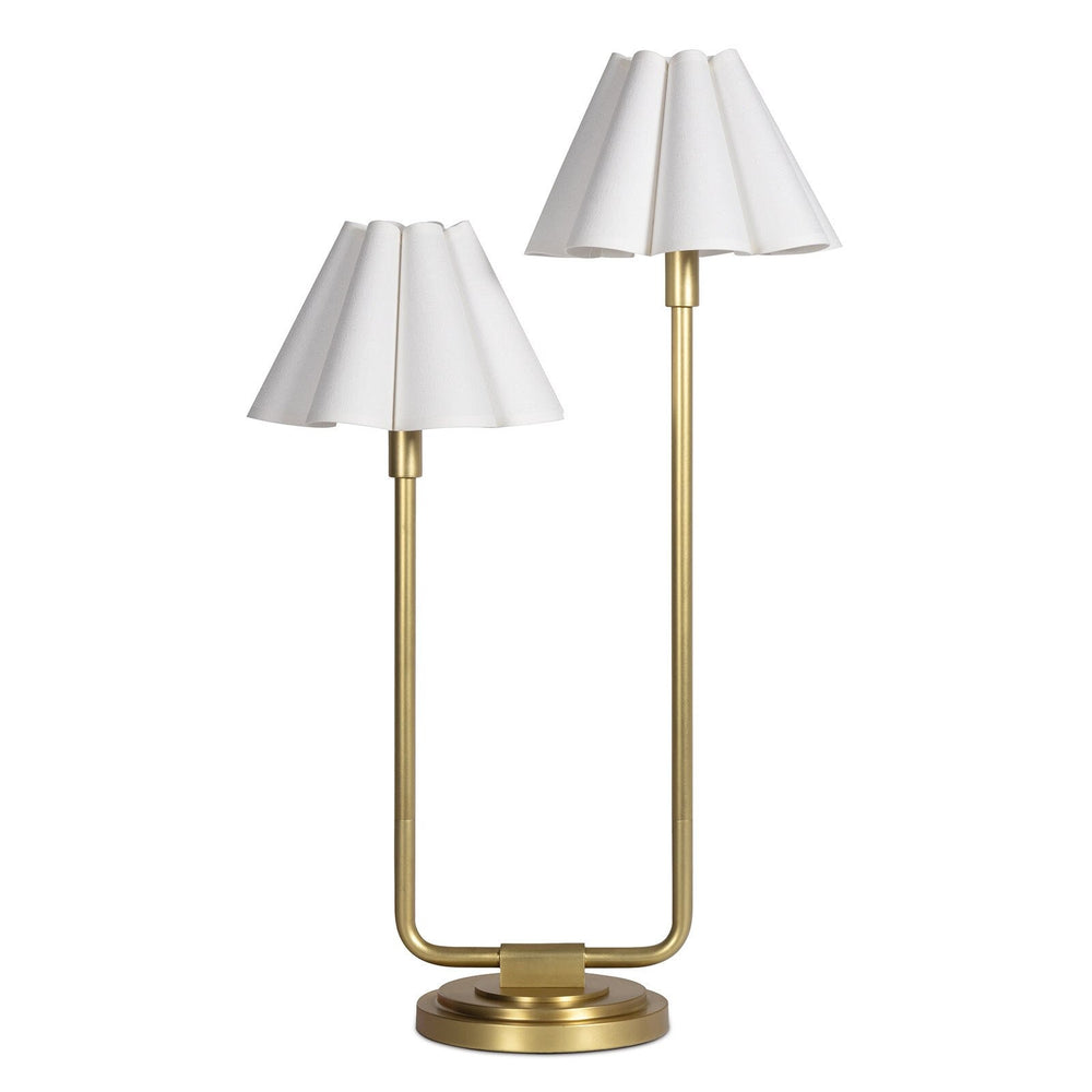 Polly Double Arm Table Lamp (Natural Brass with White Shade)