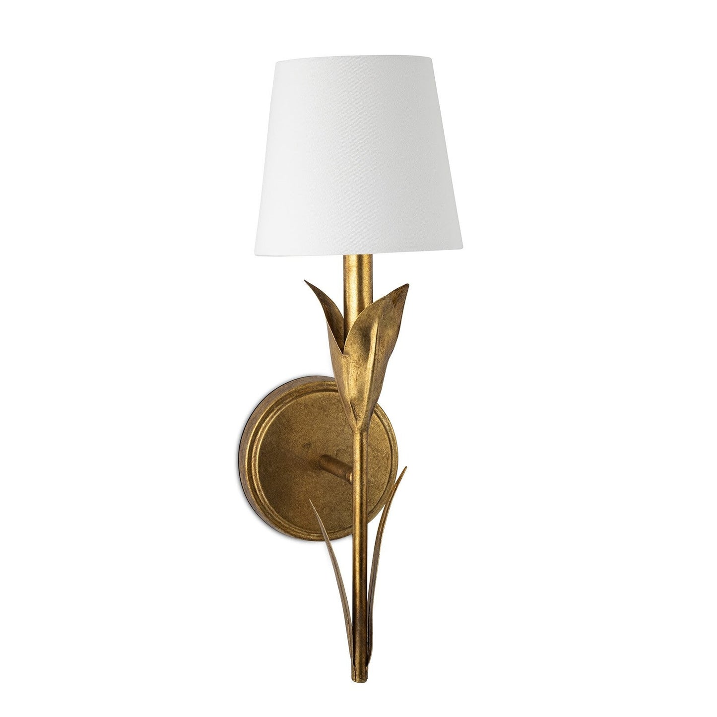 River Reed Sconce Single (Antique Gold Leaf with Natural Linen Shade)