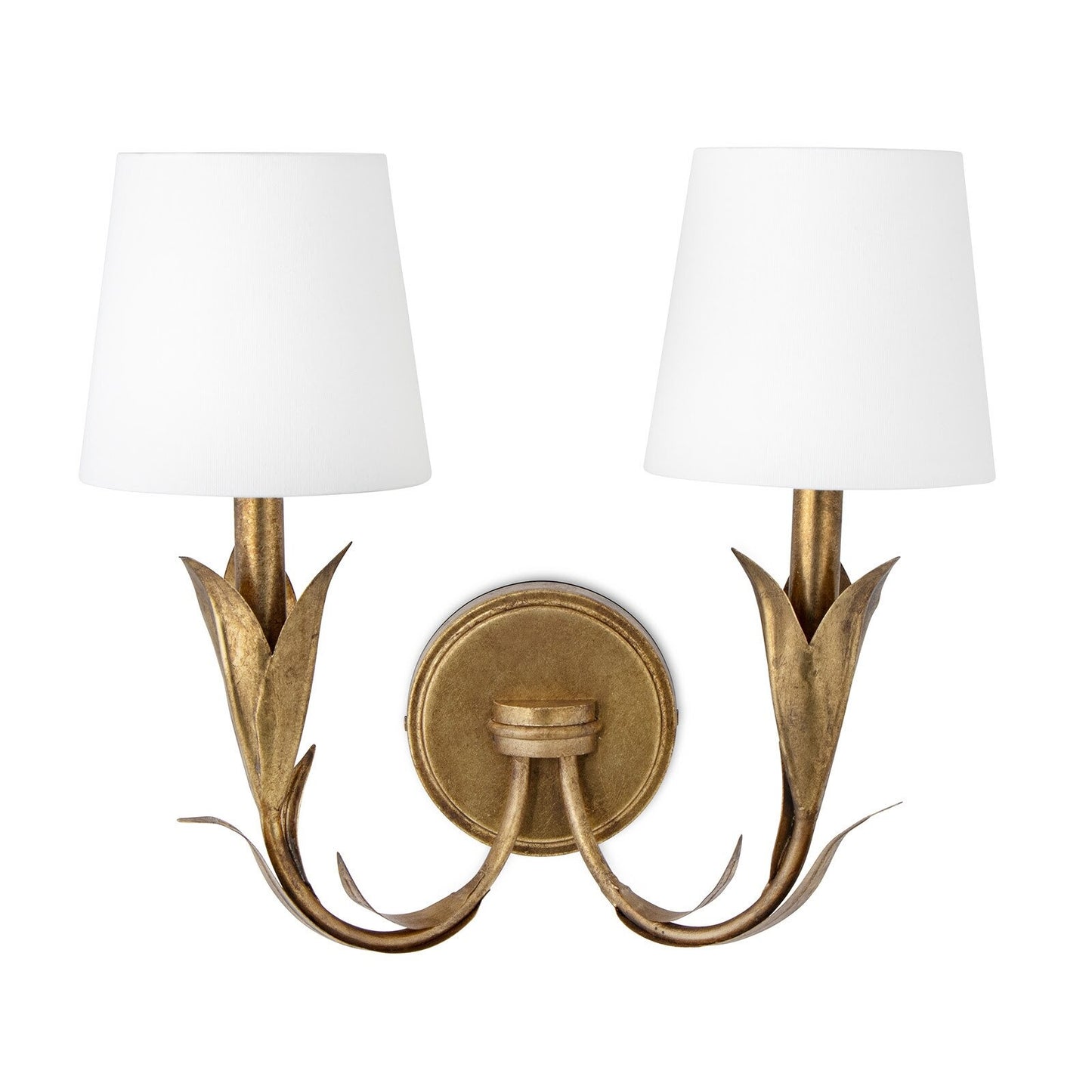 River Reed Sconce Double (Antique Gold Leaf with Natural Linen Shade)