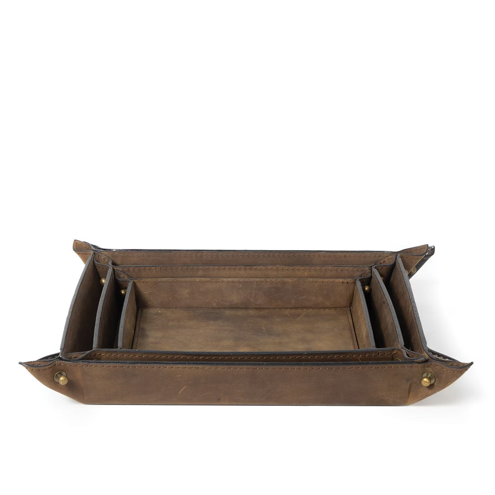Derby Leather Tray Set (Brown).