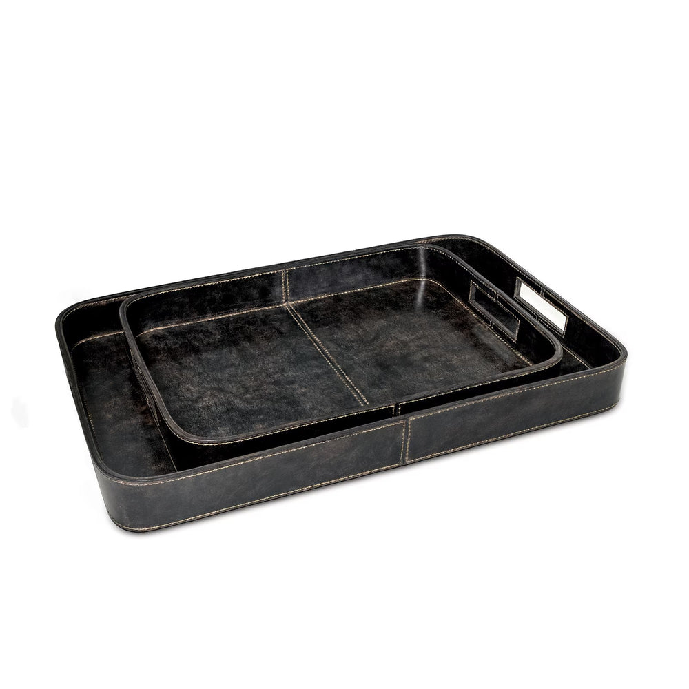 Derby Rectangle Leather Tray Set (Black).