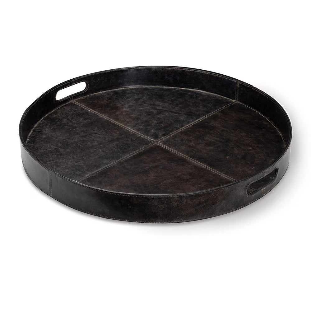 Derby Round Leather Tray (Black).