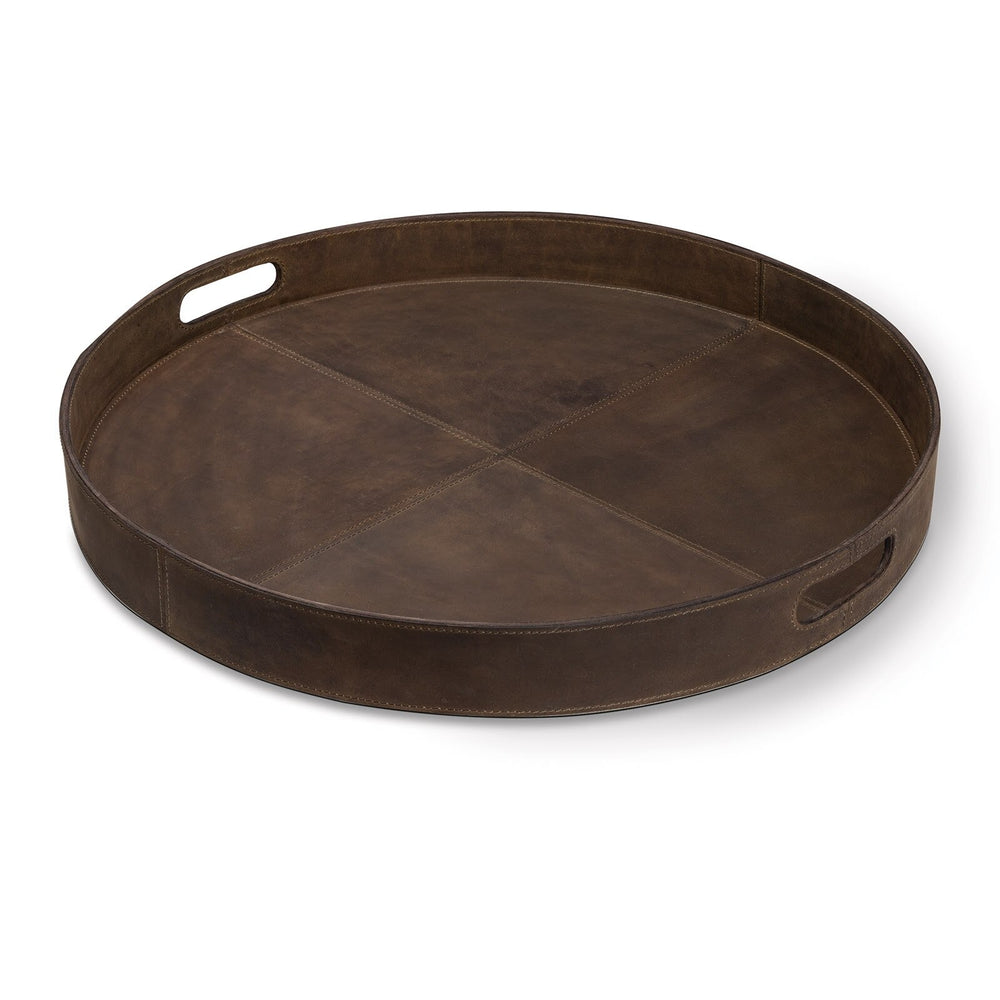Derby Round Leather Tray (Brown).