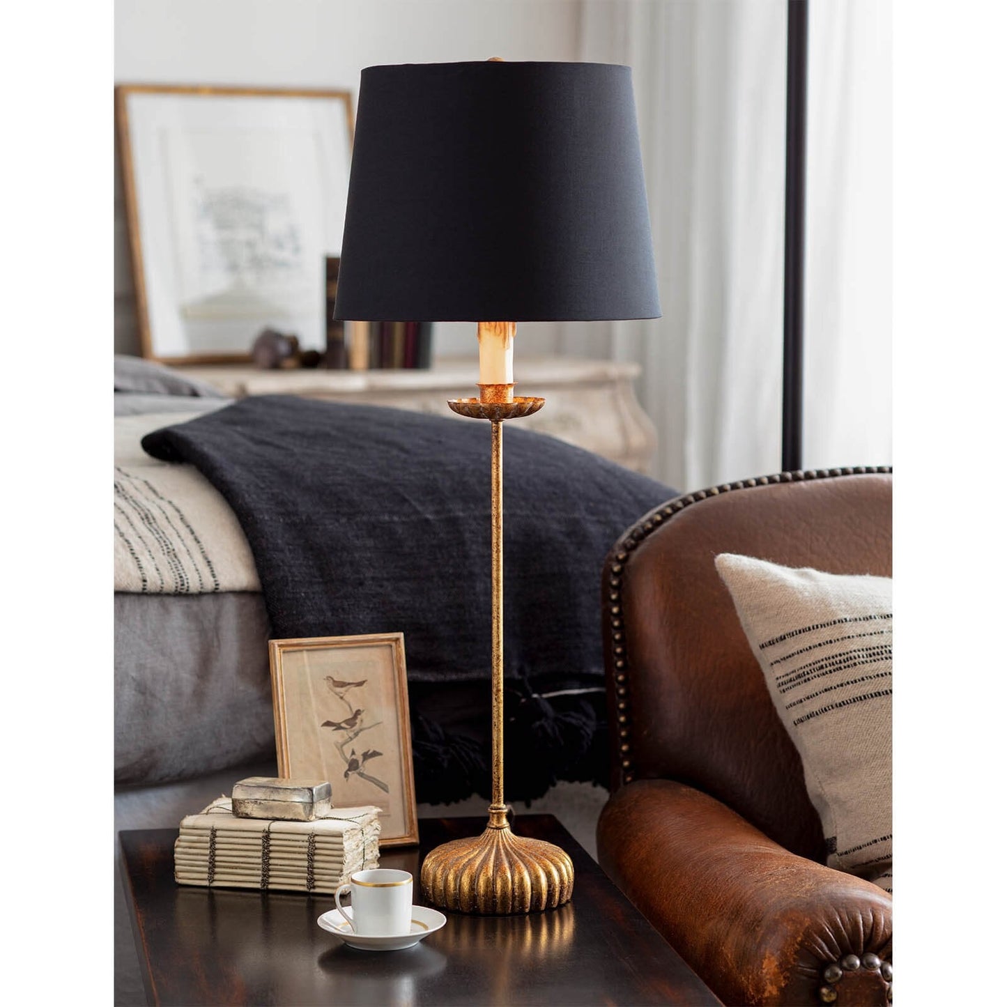 Clove Stem Buffet Table Lamp With Black Shade.