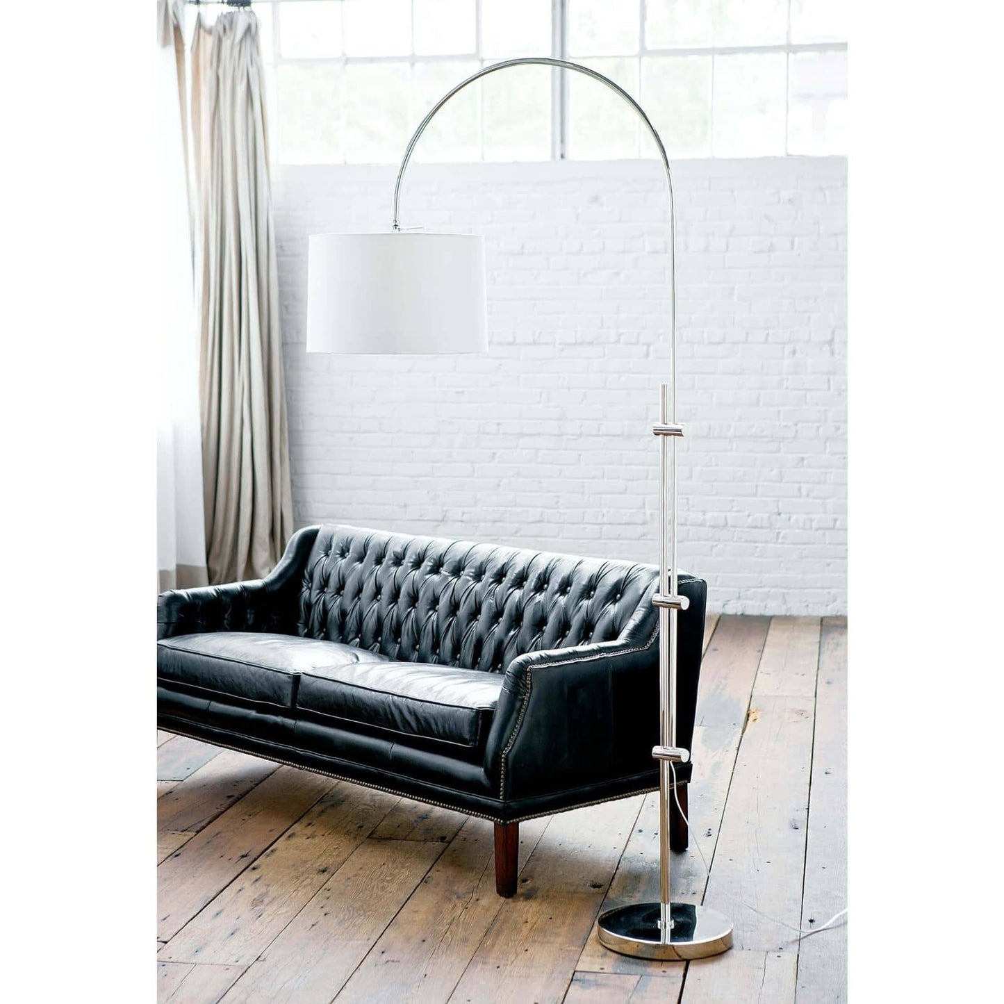 Arc Floor Lamp With Fabric Shade (Polished Nickel).