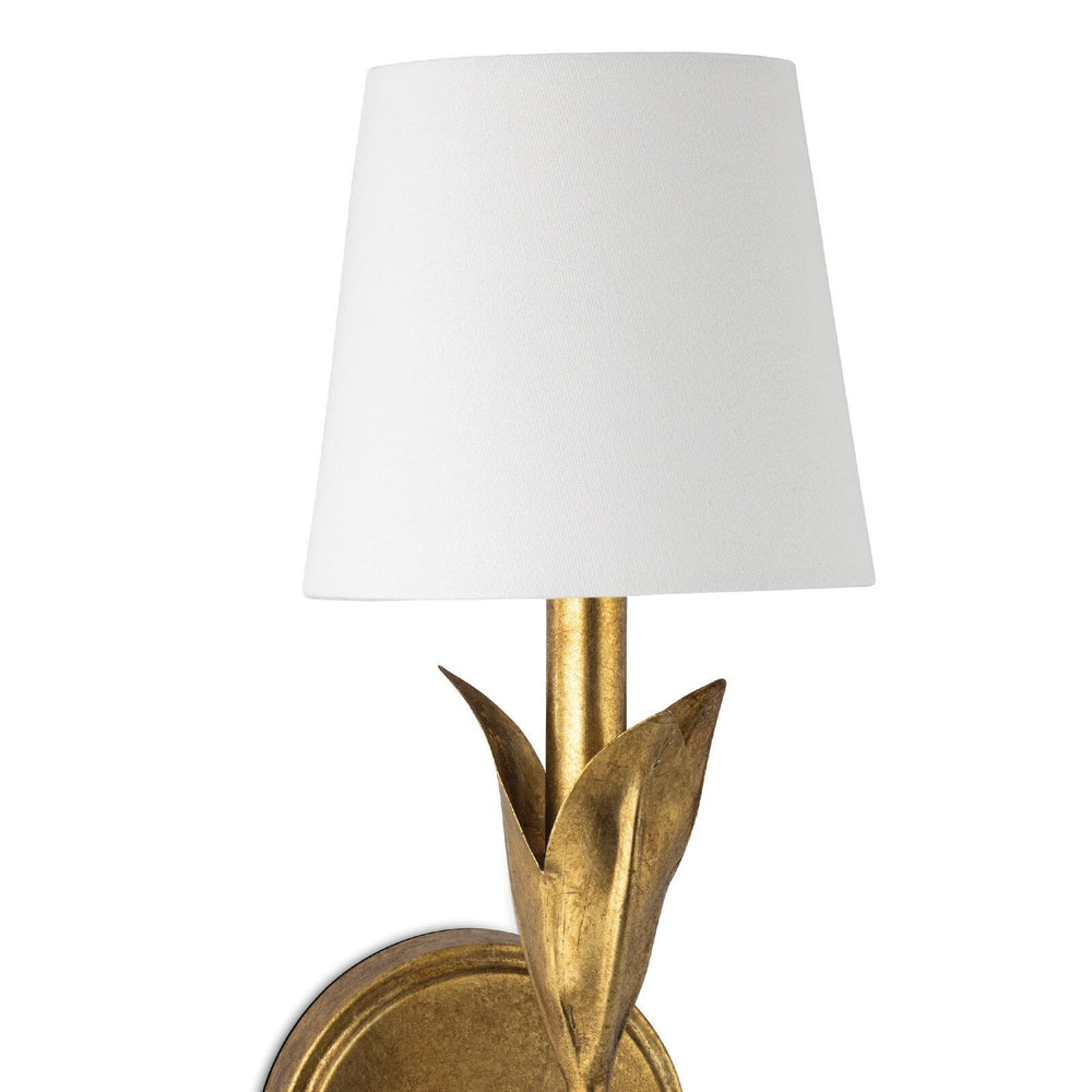 River Reed Sconce Single (Antique Gold Leaf with Natural Linen Shade)