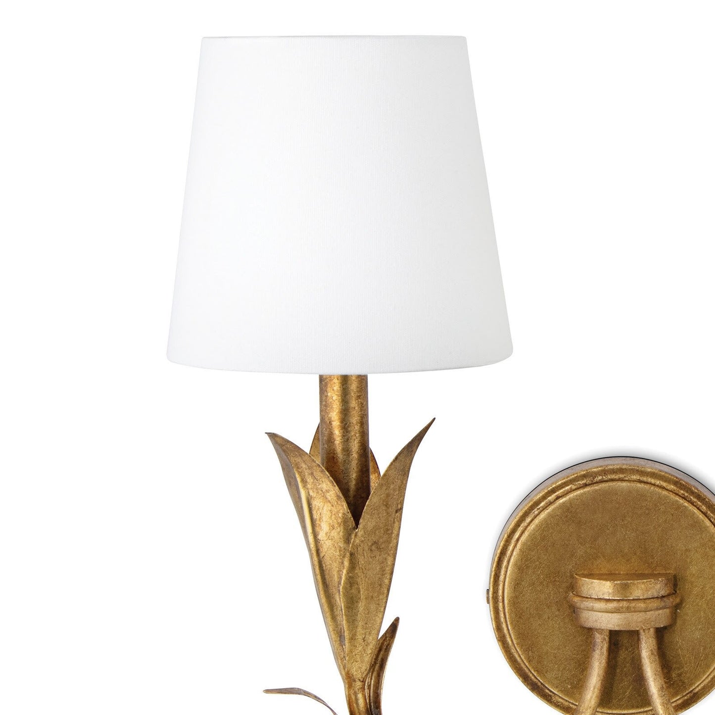 River Reed Sconce Double (Antique Gold Leaf with Natural Linen Shade)