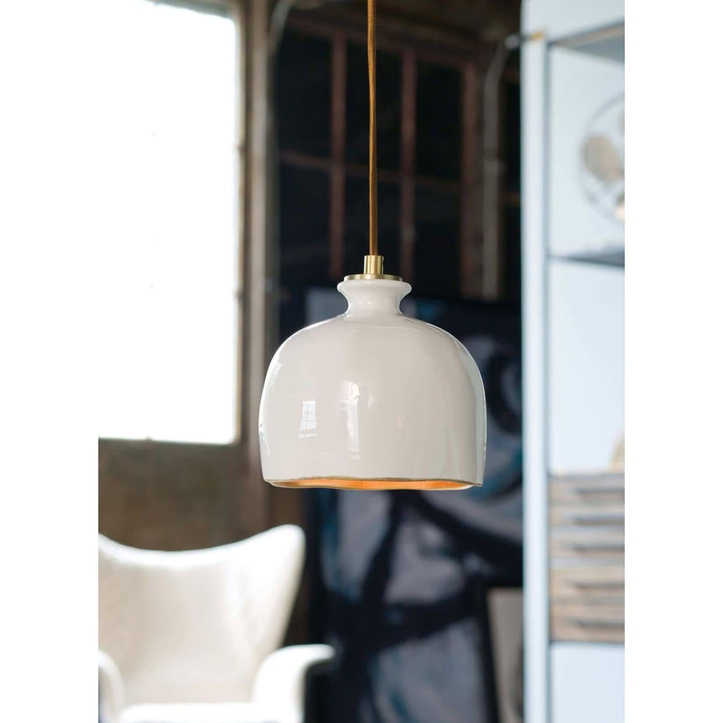 Bianca Ceramic Pendant (Gloss White and Gold).
