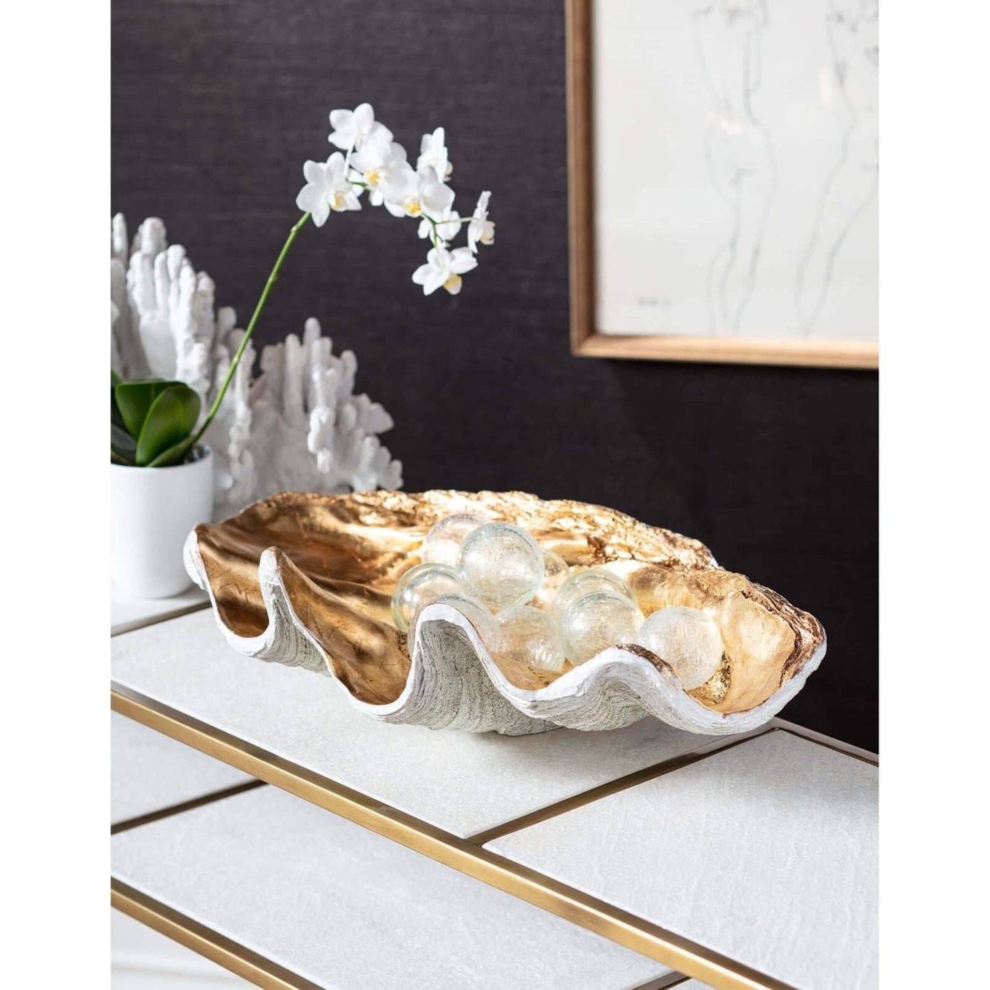 Clam Bowl Large (Ambered Silver Leaf).