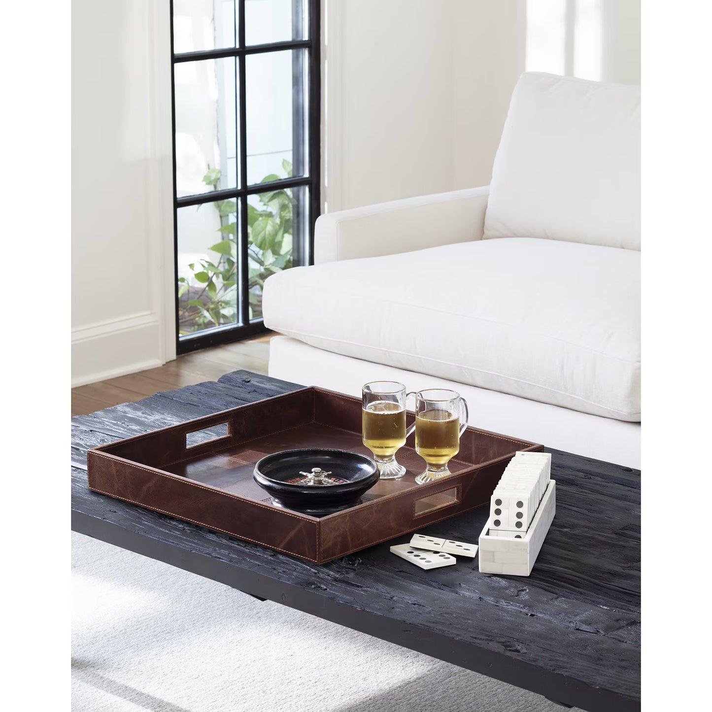 Derby Square Leather Tray (Black).