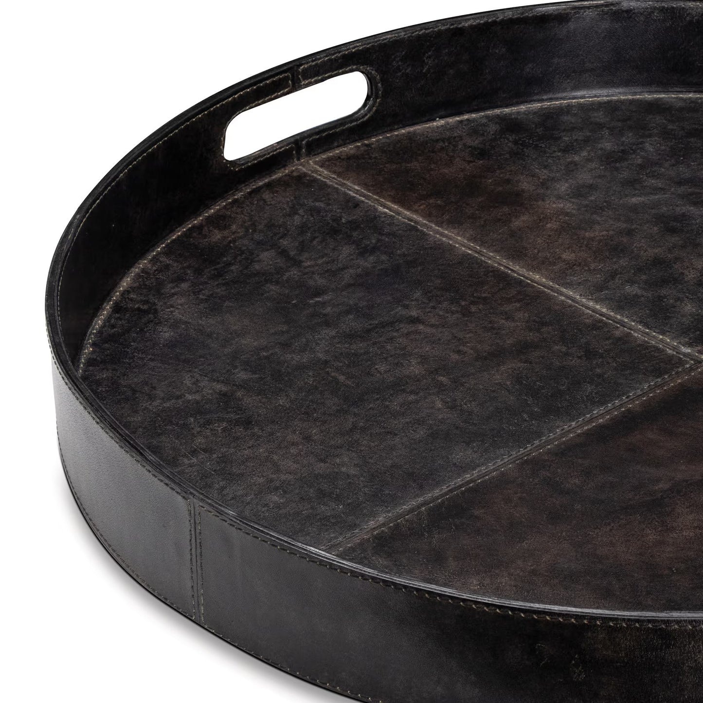 Derby Round Leather Tray (Black).