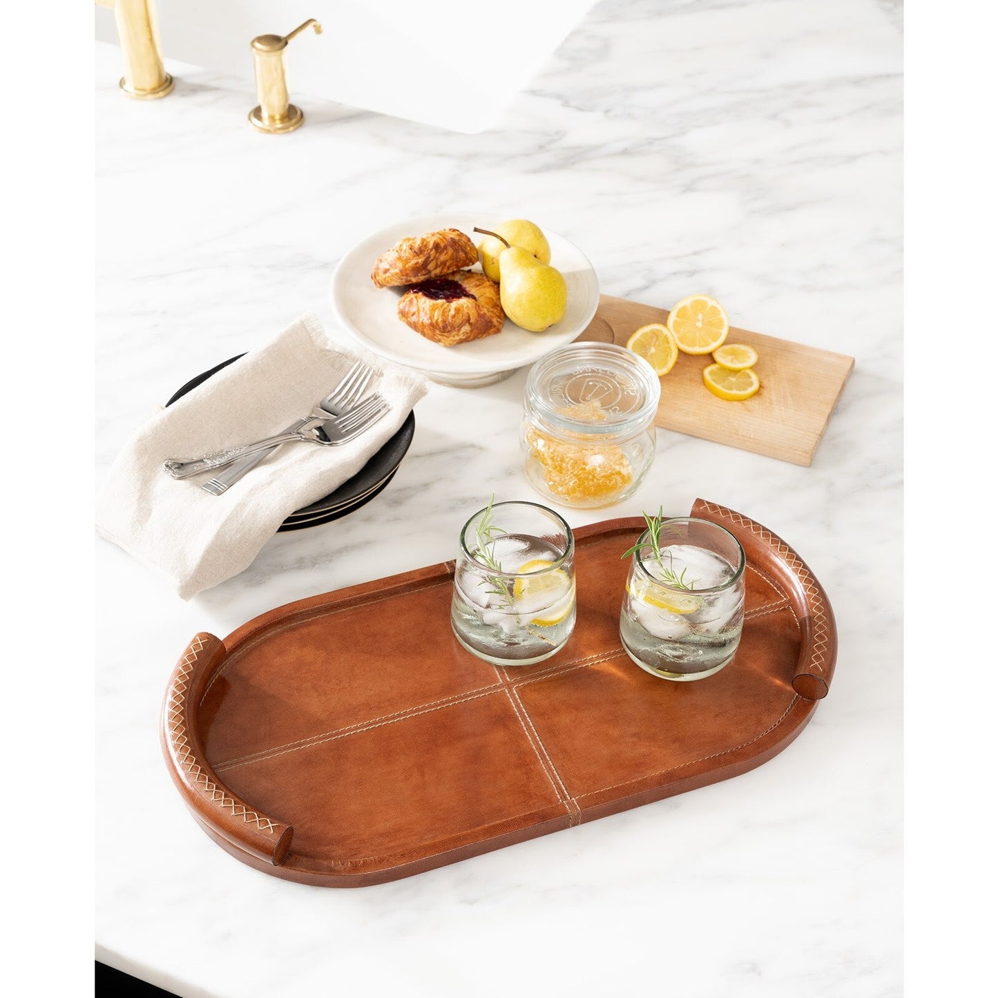 Forte Leather Tray Oval (Cognac).