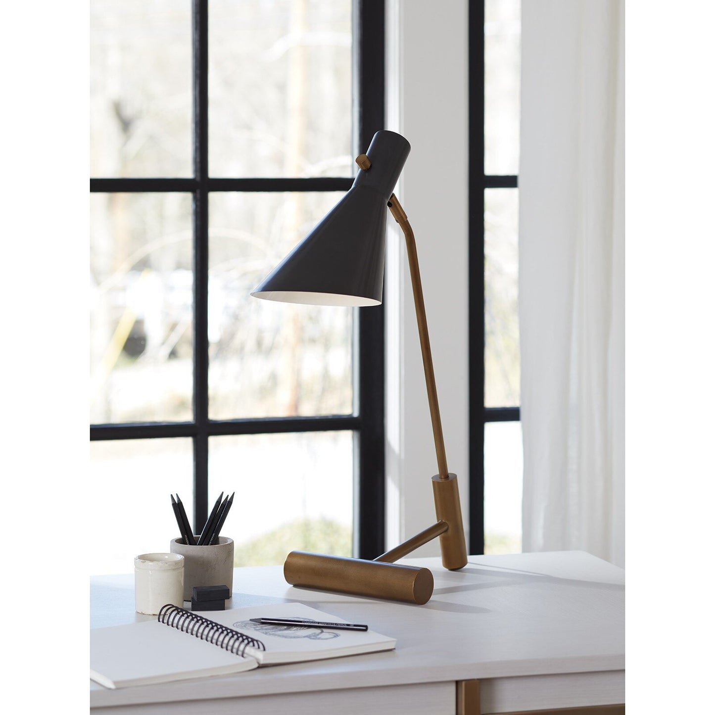 Spyder Task Lamp (White and Natural Brass)