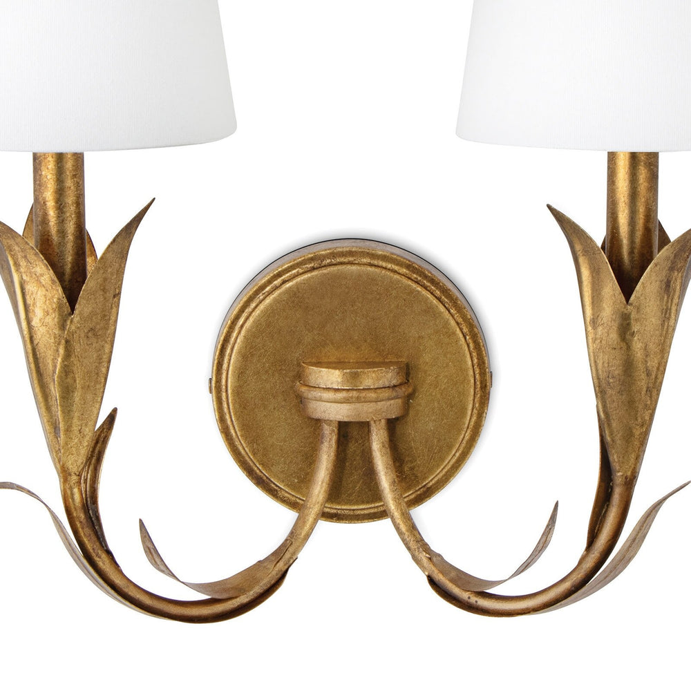 
                      
                        River Reed Sconce Double (Antique Gold Leaf with Natural Linen Shade)
                      
                    