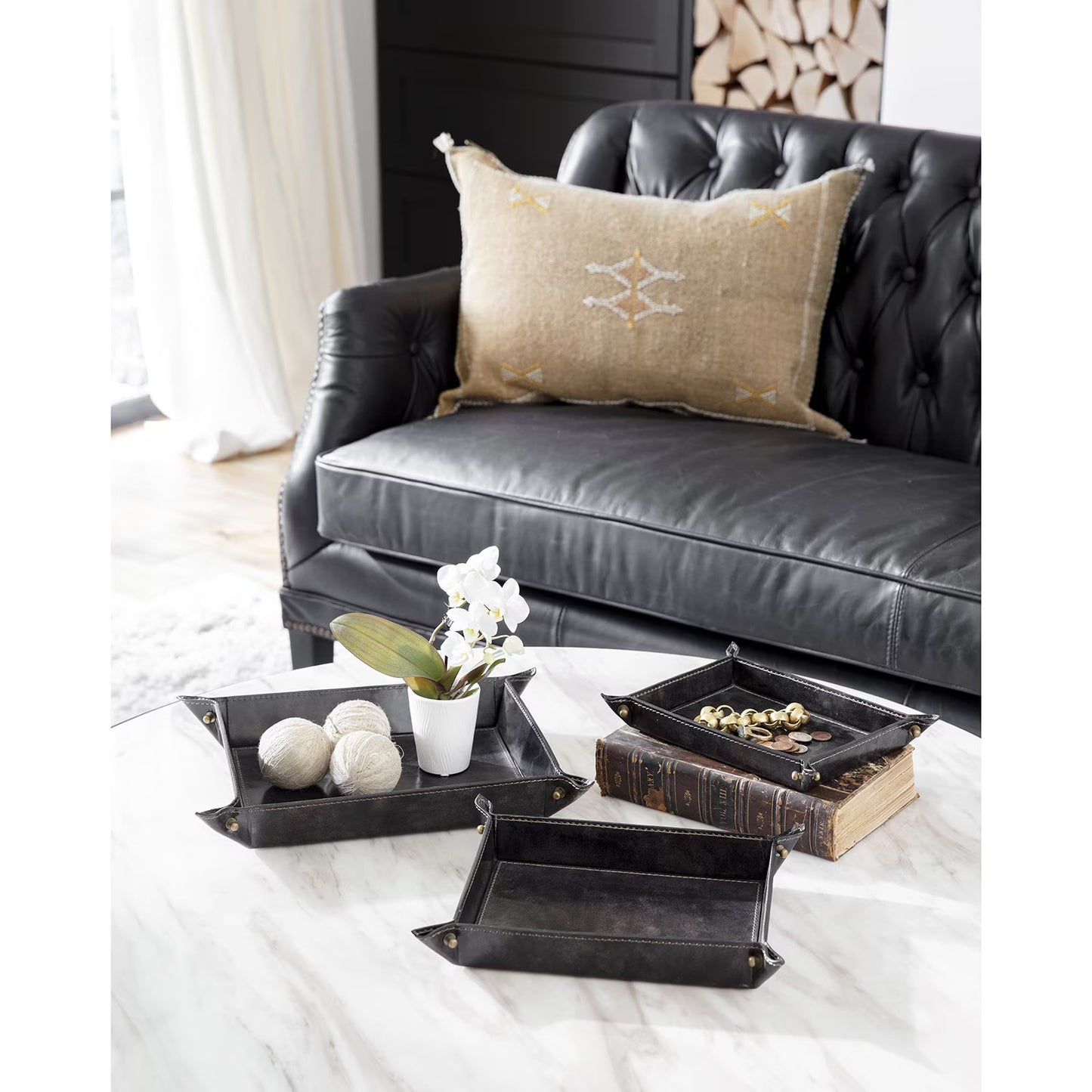 Derby Leather Tray Set (Brown).