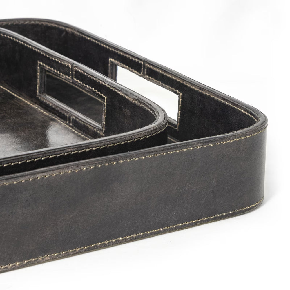 
                      
                        Derby Rectangle Leather Tray Set (Black).
                      
                    