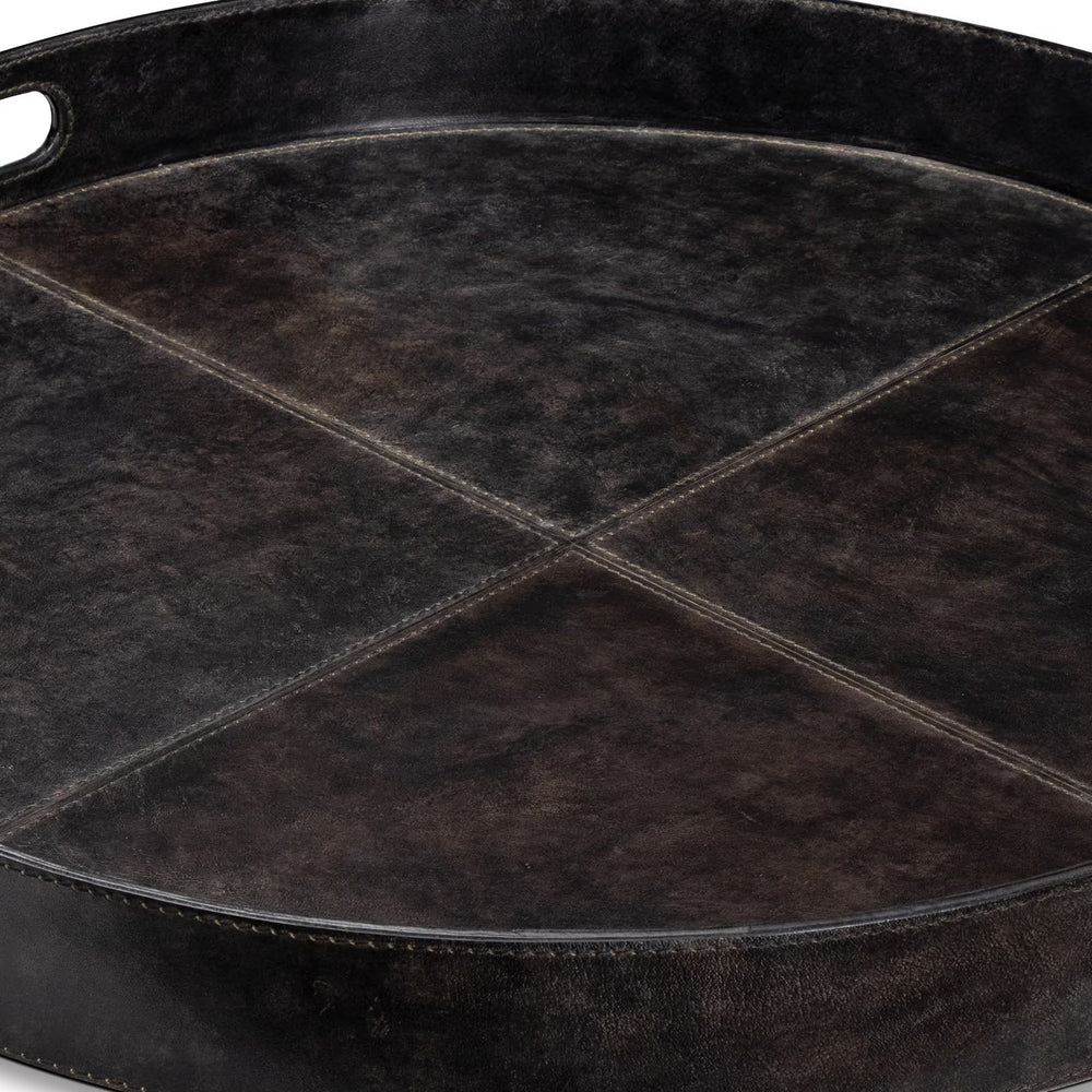 
                      
                        Derby Round Leather Tray (Black).
                      
                    
