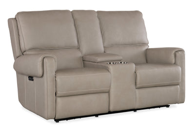 Somers Console Loveseat with Power Recline & Power Headrest - Somers Dark Taupe
