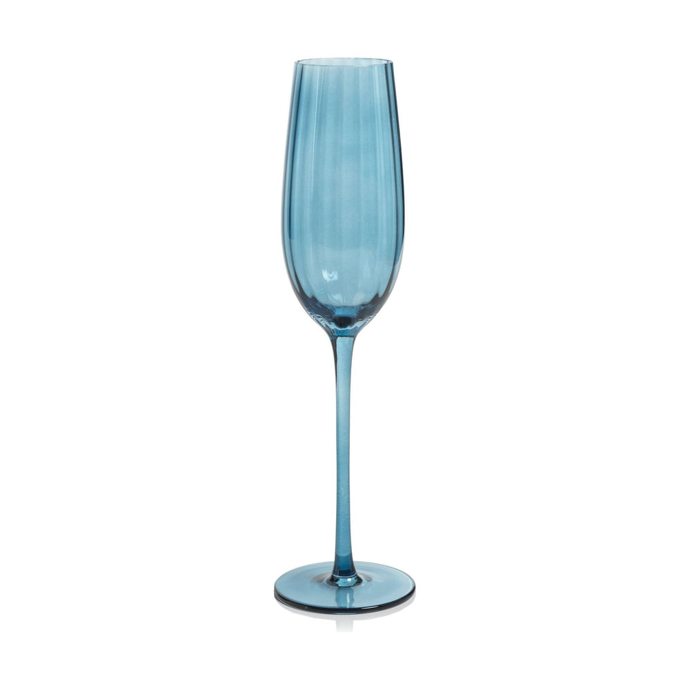 Madeleine Optic Champagne Flute Blue Azure Glass - Set of 4 - #shop_name Barware