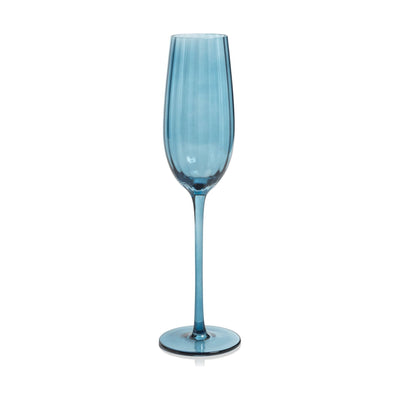 Madeleine Optic Champagne Flute Blue Azure Glass - Set of 4