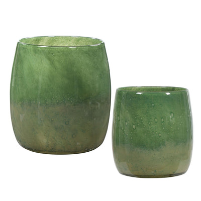 Matcha Green Glass Vases, S/2