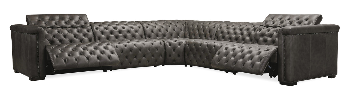 Savion Grandier 5-Piece Sectional with Power Recline & Power Headrest - Bellagio Gravel