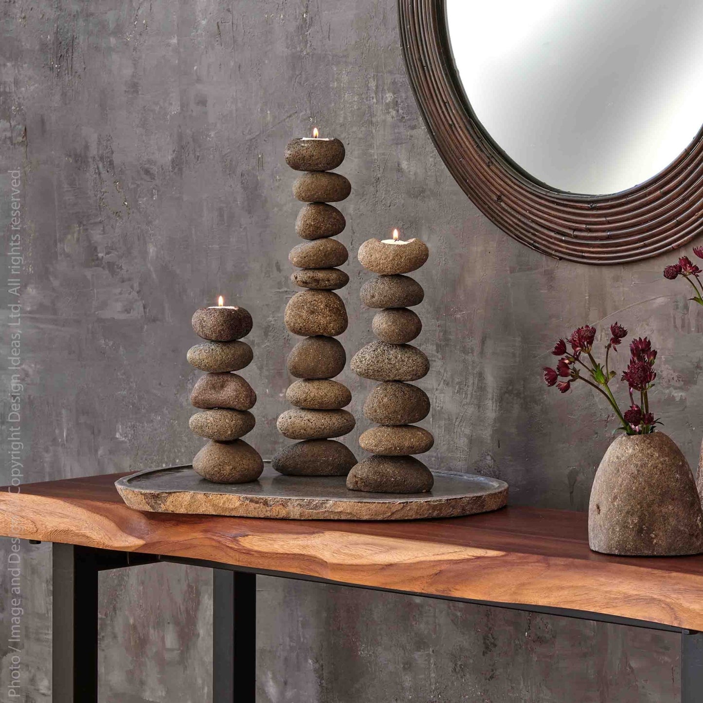 PebbleStack™ candleholder 4.3 dia x 15.7 in. (set of 2) - #shop_name
