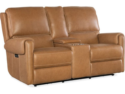 Somers Console Loveseat with Power Recline & Power Headrest - Denver Coffee
