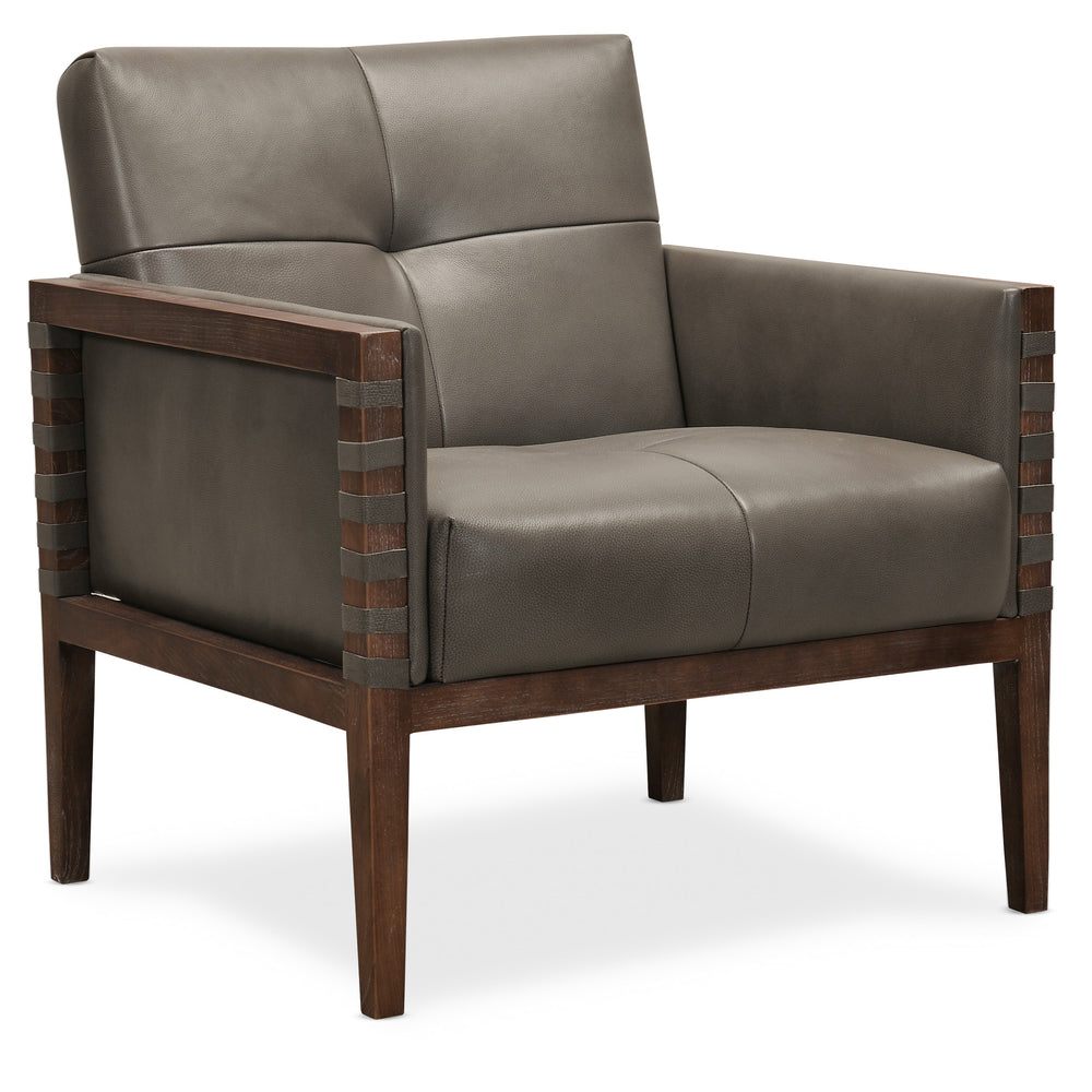 Carverdale Leather Club Chair withWood Frame - Maddie Grey