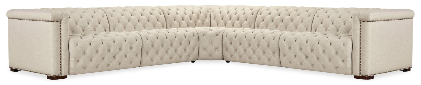 Savion Deux 5 Seat Sectional with Three Power Recliners and Six Power Headrests - Aries Beach