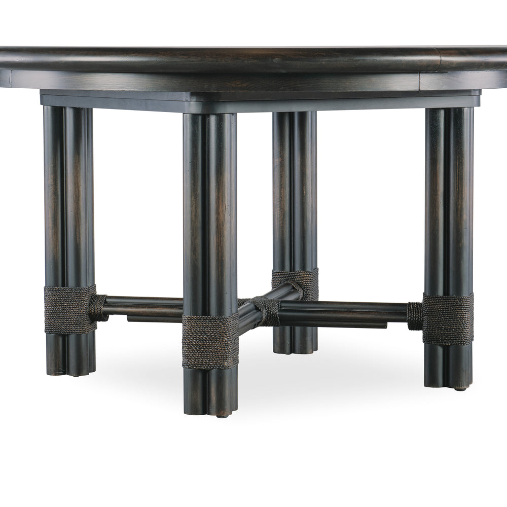 Retreat Pole Rattan Round Dining Table with 1-20in Leaf - Black Sand.