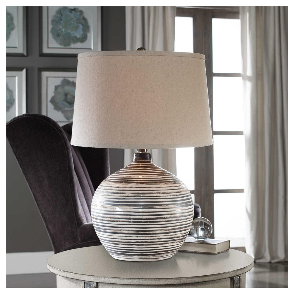 
                      
                        Bloxom Mocha-Bronze Ceramic Striped Table Lamp - #shop_name Table Lamps
                      
                    