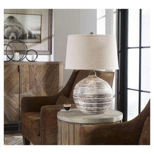 Bloxom Mocha-Bronze Ceramic Striped Table Lamp - #shop_name Table Lamps