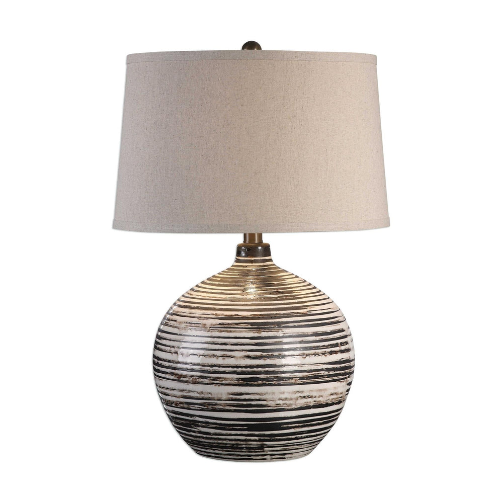 Bloxom Mocha-Bronze Ceramic Striped Table Lamp - #shop_name Table Lamps