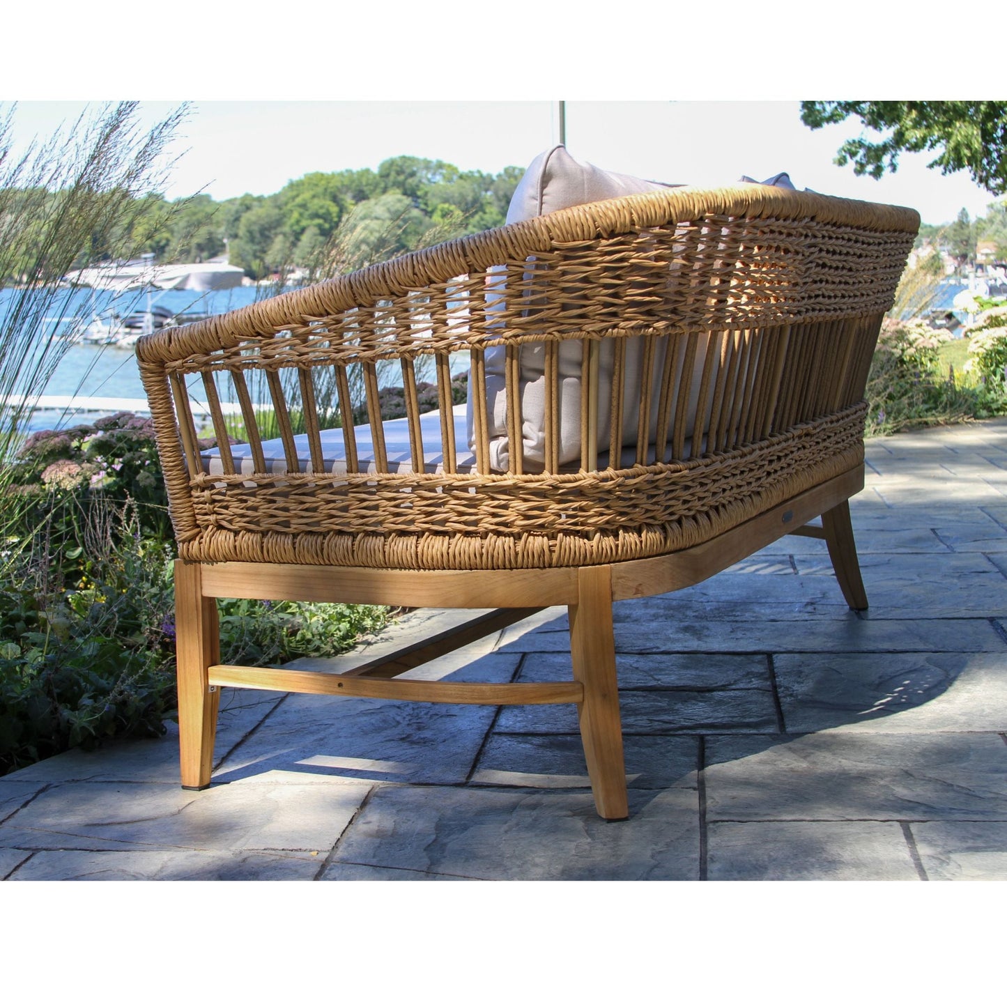 Bohemian Teak & Wicker Sofa - #shop_name Outdoor Sofa