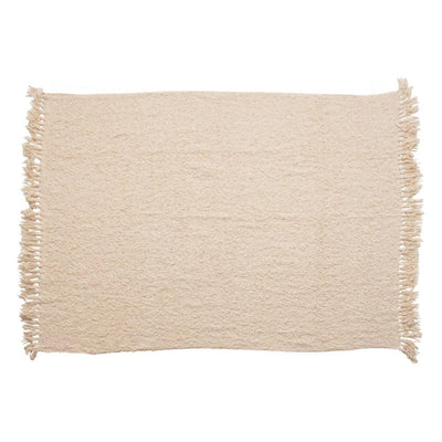 Cotton Blend Boucle Throw with Fringe