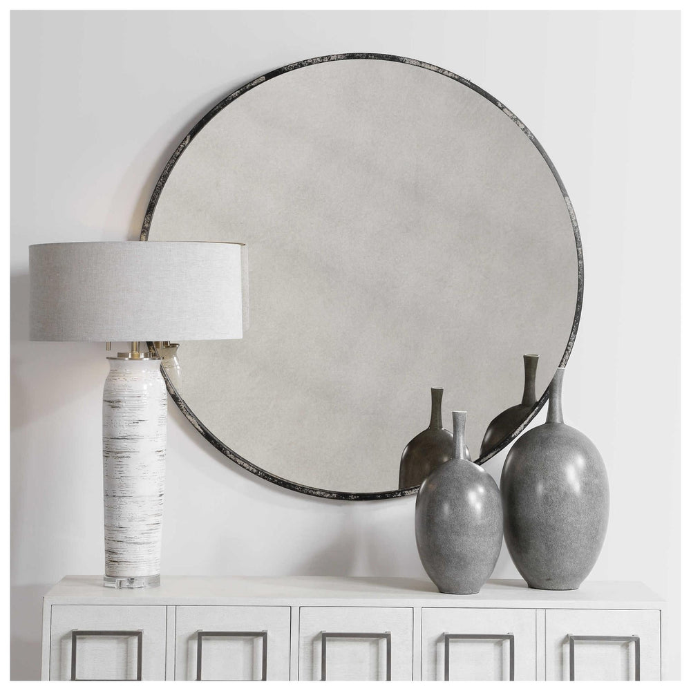 
                
                    Load image into Gallery viewer, Junius Antique White Round Mirror - #shop_name Mirrors
                
            